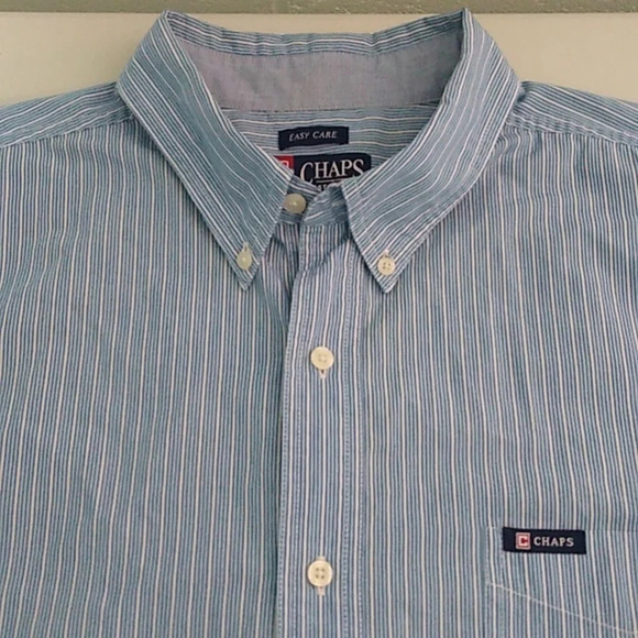 CHAPS BUTTON DOWN EASY CARE LOGO LIGHT BLUE & WHITE STRIPE, SHIRT - Picture 7 of 7